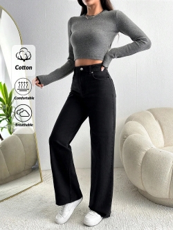 Women Flared High Rise Dark Blue Jeans - Image 7