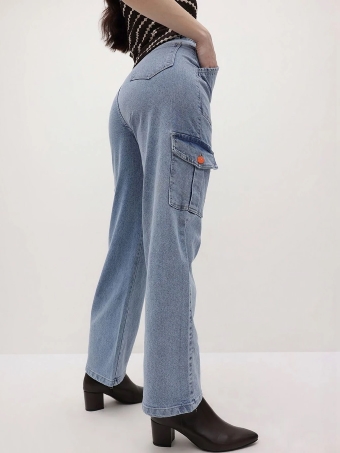 Women Flared High Rise Dark Blue Jeans - Image 2