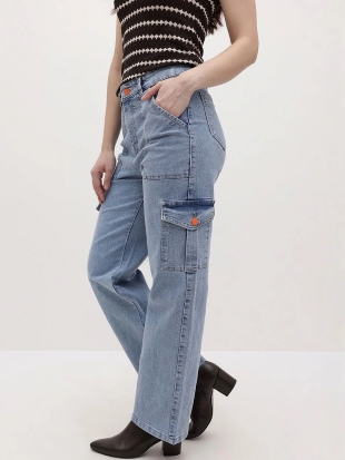 Women Flared High Rise Dark Blue Jeans - Image 3