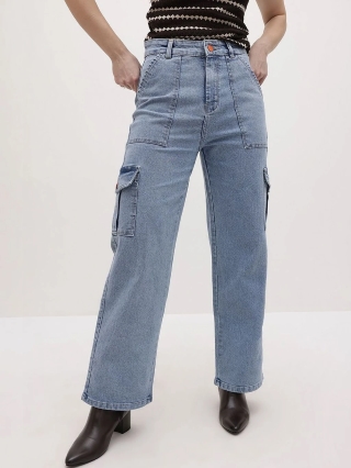 Women Flared High Rise Dark Blue Jeans