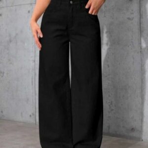 Women Straight Fit Mid Rise Black Jeans