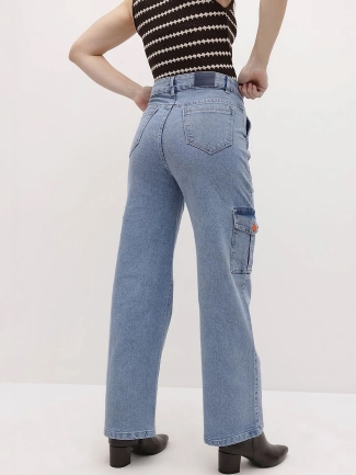 Women Flared High Rise Dark Blue Jeans - Image 4