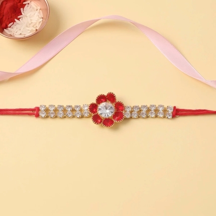 Red Flower Pearl Bracelet Rakhi