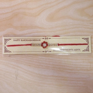 Red Flower Pearl Bracelet Rakhi - Image 4