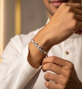 Silver Rakhi with Pearl Beads