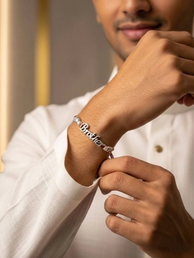 Silver Rakhi with Pearl Beads