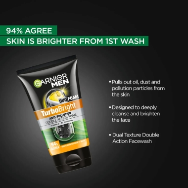 Garnier Men Facewash| Brightening & Anti-Pollution, Turbo Bright Double Action| - Image 5