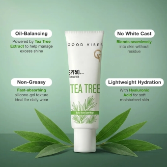 Good Vibes Tea Tree SPF 50 PA++++ | Daily Acne Care Glow | Non-Oily Sunscreen - Image 3